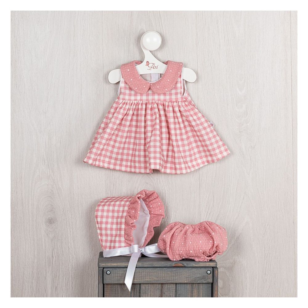 Рокличка на квадрати, шапка и гащички, за кукла Мария, 43 см