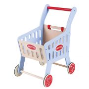 Дървена детска количка за пазаруване, синя