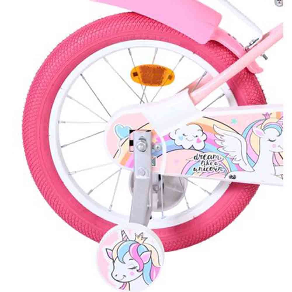 Детски велосипед с помощни колела, Volare Unicorn, 16 инча - розов