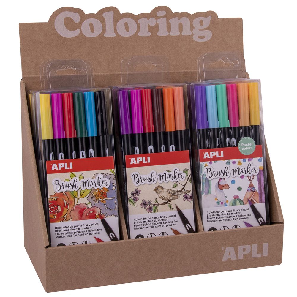 Комплект акварелни маркери с двоен връх, 6 пастелни цвята
