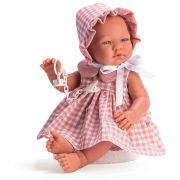 Кукла-бебе Мария, с розова рокля и шапка на квадрати