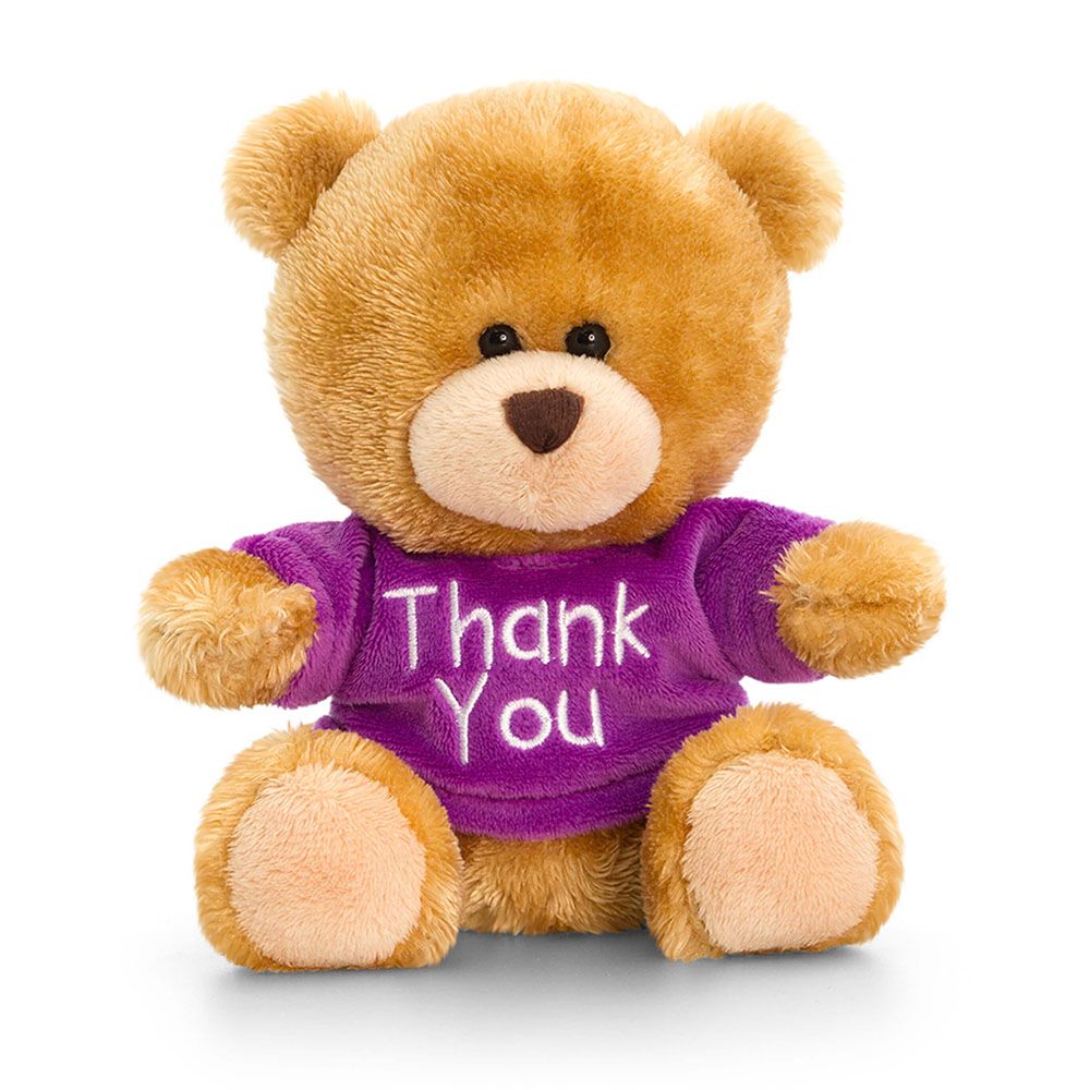 Keel Toys, Плюшено мече с лилава тениска Thank you