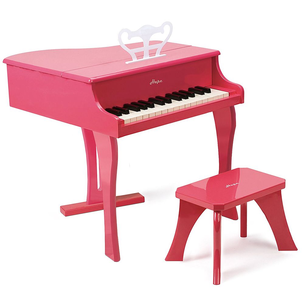 Hape, Детско дървено пиано със столче, розово