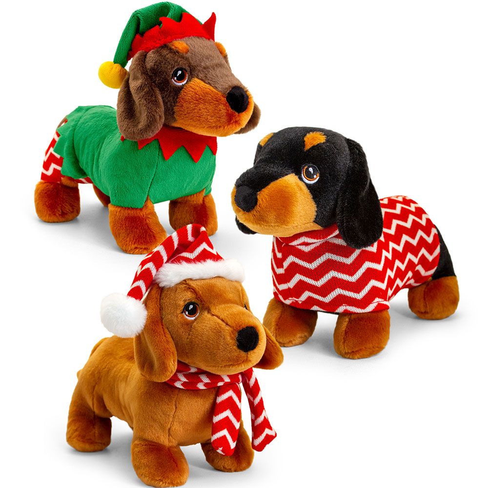 Екологична играчка, Keeleco, Куче дакел с коледен костюм, 25 см