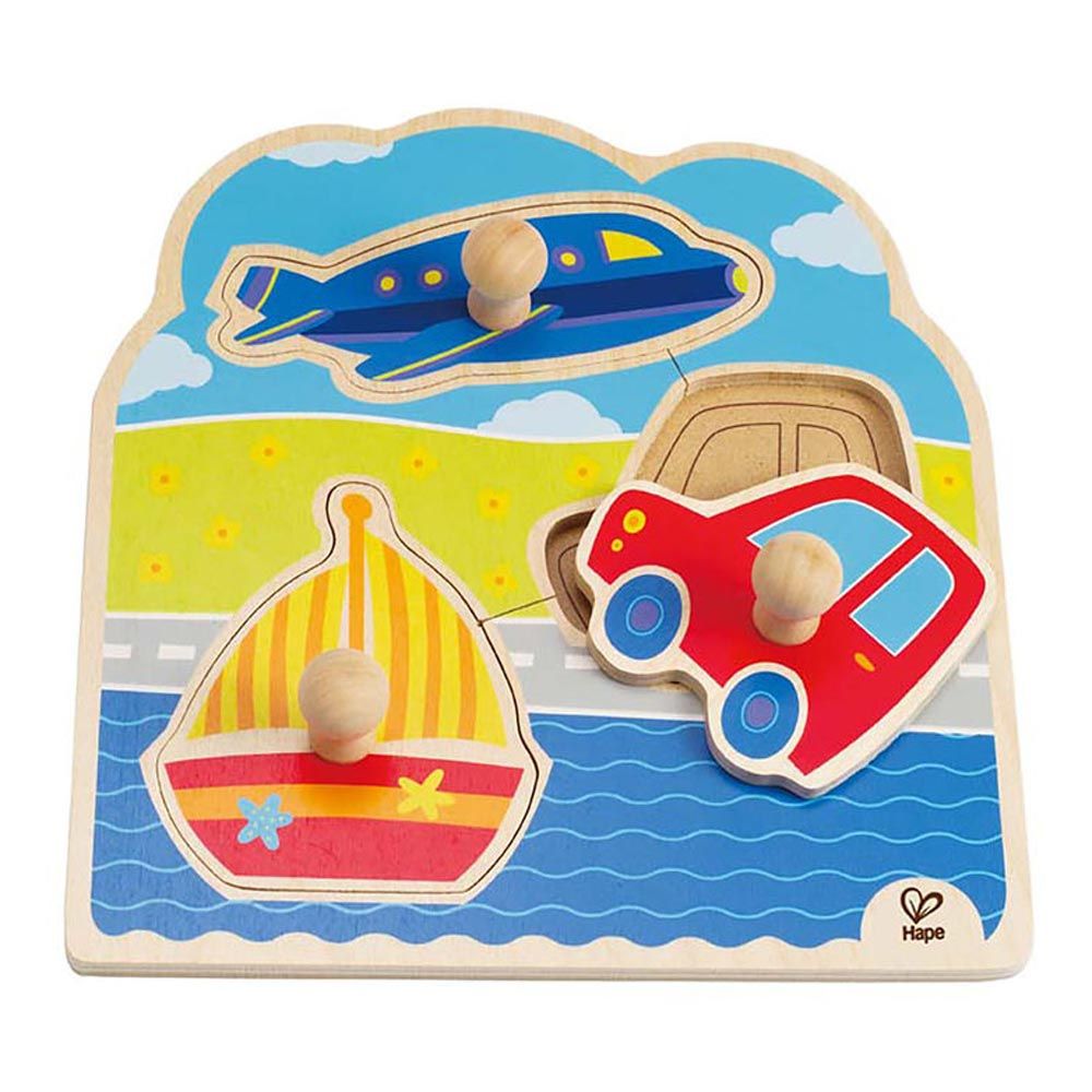 Hape, Дървен пъзел с дръжки и подсказка, Превозни средства
