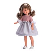Кукла Силия, с карирана рокля в сиво-бяло и розово, 30 см