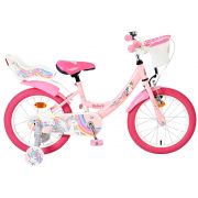 Детски велосипед с помощни колела, Volare Unicorn, розов, 16 инча