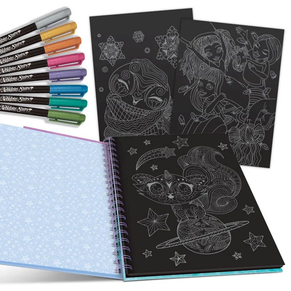 Книга за оцветяване с черни страници и металик флумастери, Изадора