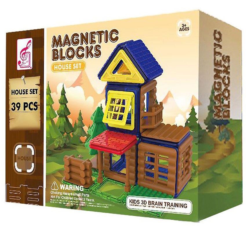 Magnetic blocks, Магнитен конструктор, кафяв, 39 части, Ocie