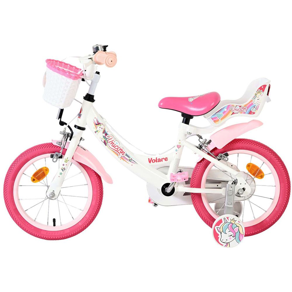 Детски велосипед с помощни колела, Volare Unicorn, 14 инча - бял