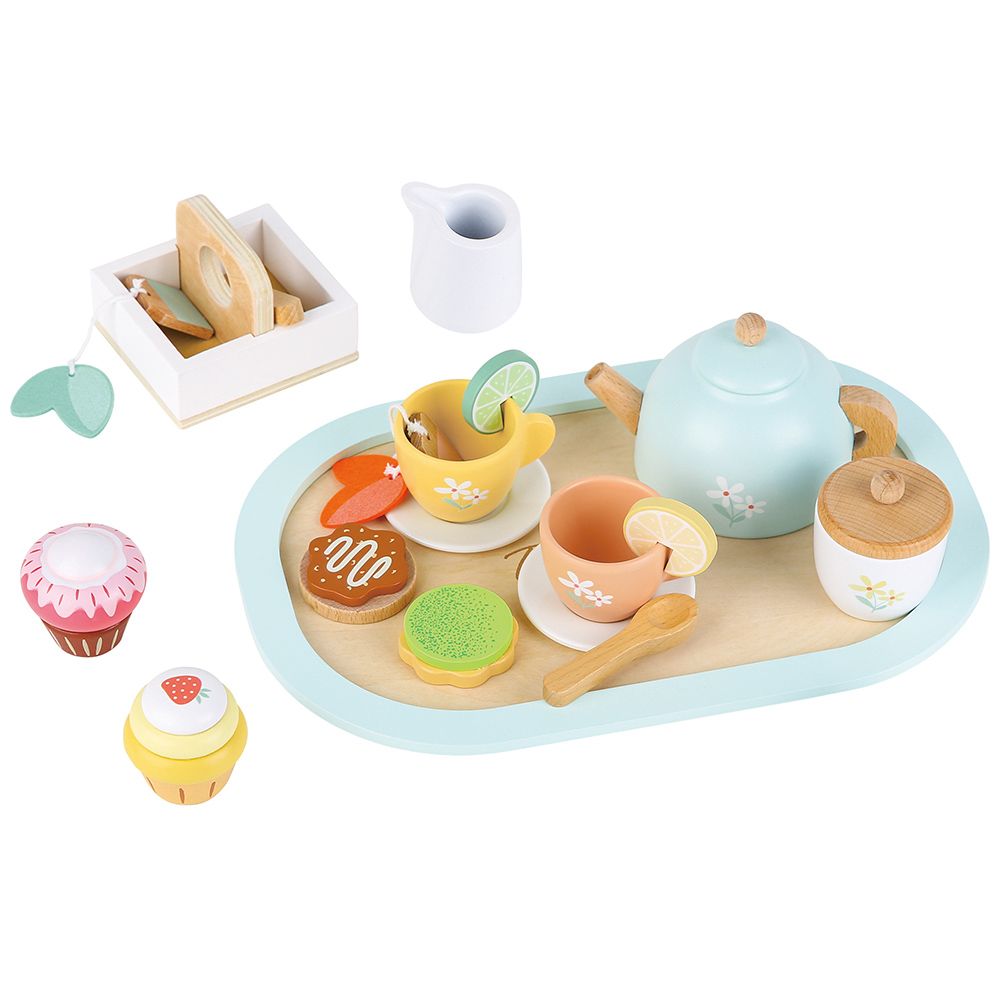 Lelin Toys, Дървен сервиз за чай, Цветя