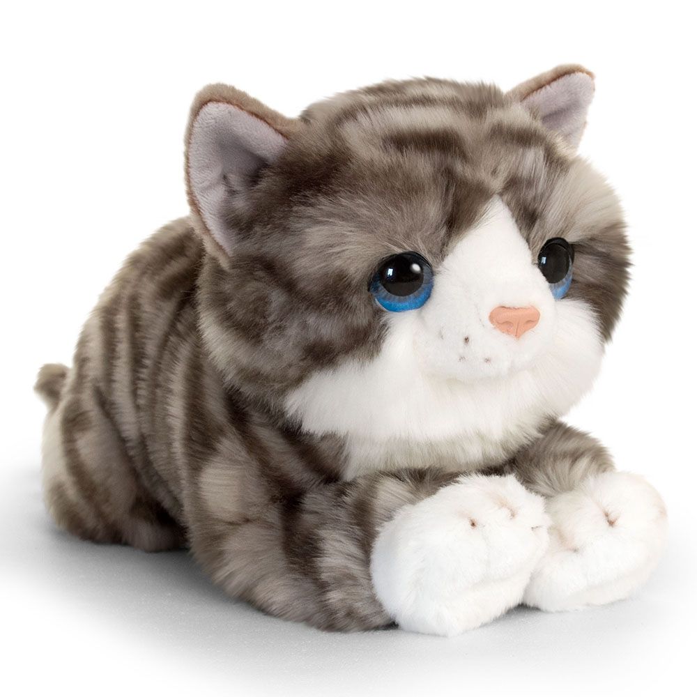 Keel Toys, Плюшено легнало коте, сиво, 32 см
