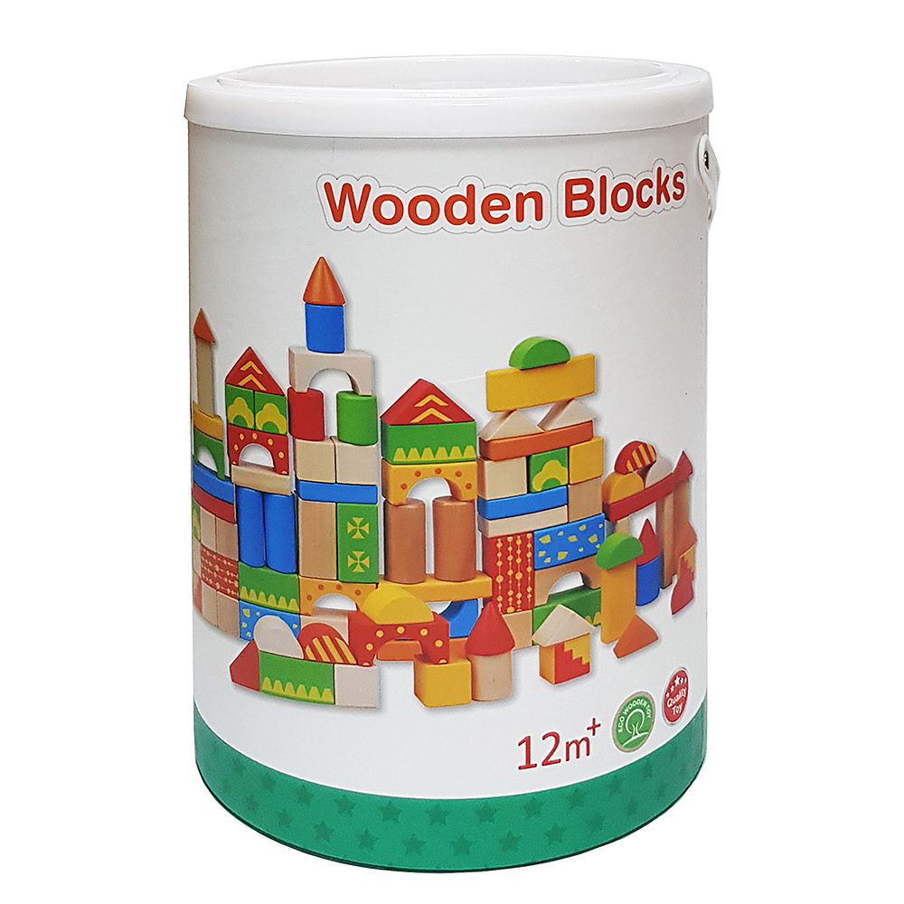 Lelin Toys, Дървен конструктор в кофа, 100 части