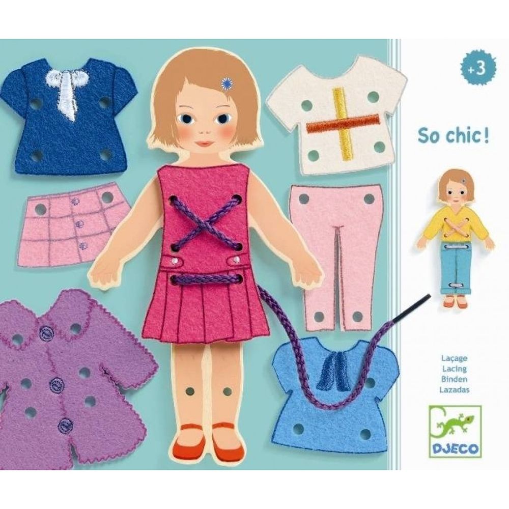Djeco, Дървена игра за шиене, Облечи момичето