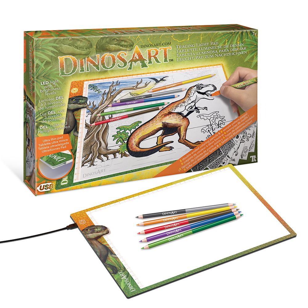 Светеща подложка за рисуване и прекопиране, Динозаври