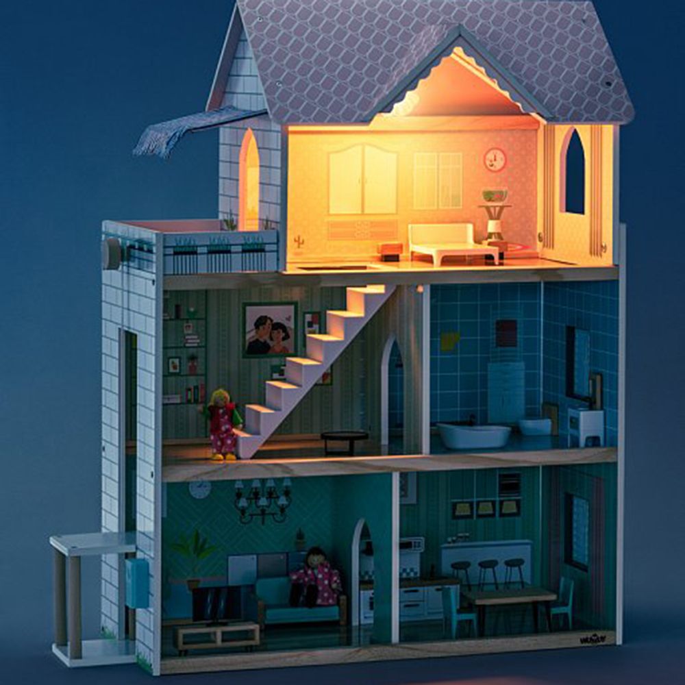 Дървена къща за кукли, Моли, с обзавеждане и кукли