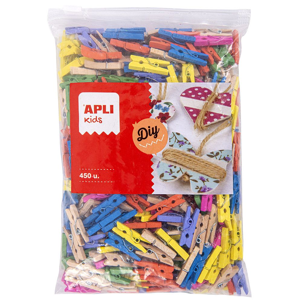 Apli kids, Мини дървени щипки за декорация, МAXI, 450 броя