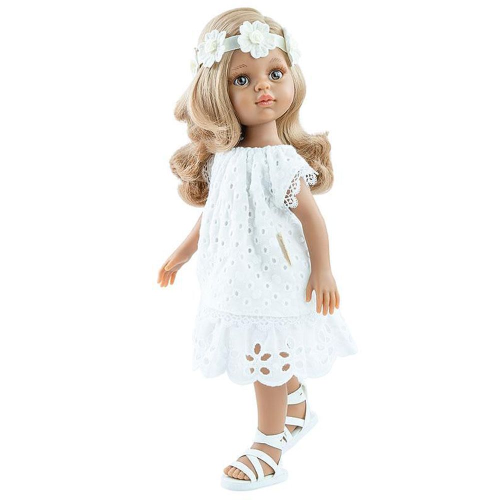 Paola Reina, Кукла Лусиана, с бяла рокля и сандали, 32 см