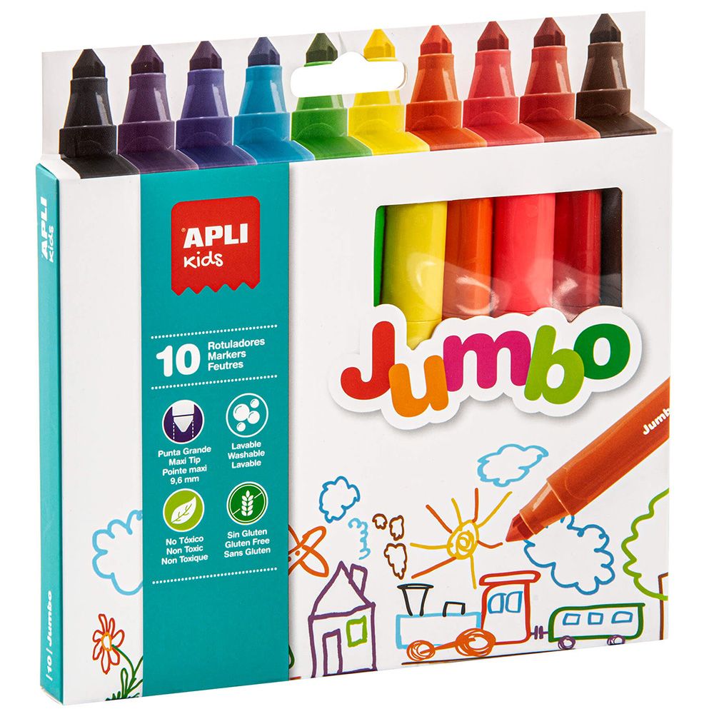 Apli kids, Флумастри, изпиращи се, Jumbo, 10 цвята