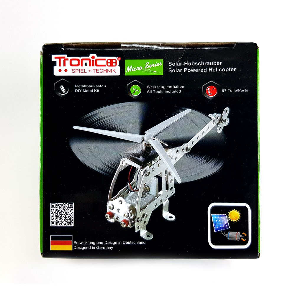 Micro Series, Метален конструктор със соларна батериия, Хеликоптер, 97 части, Tronico