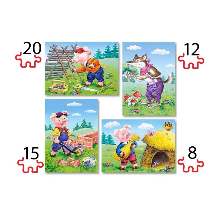 Вълкът и трите прасенца, пъзел с 8, 12, 15 и 2 чаcти