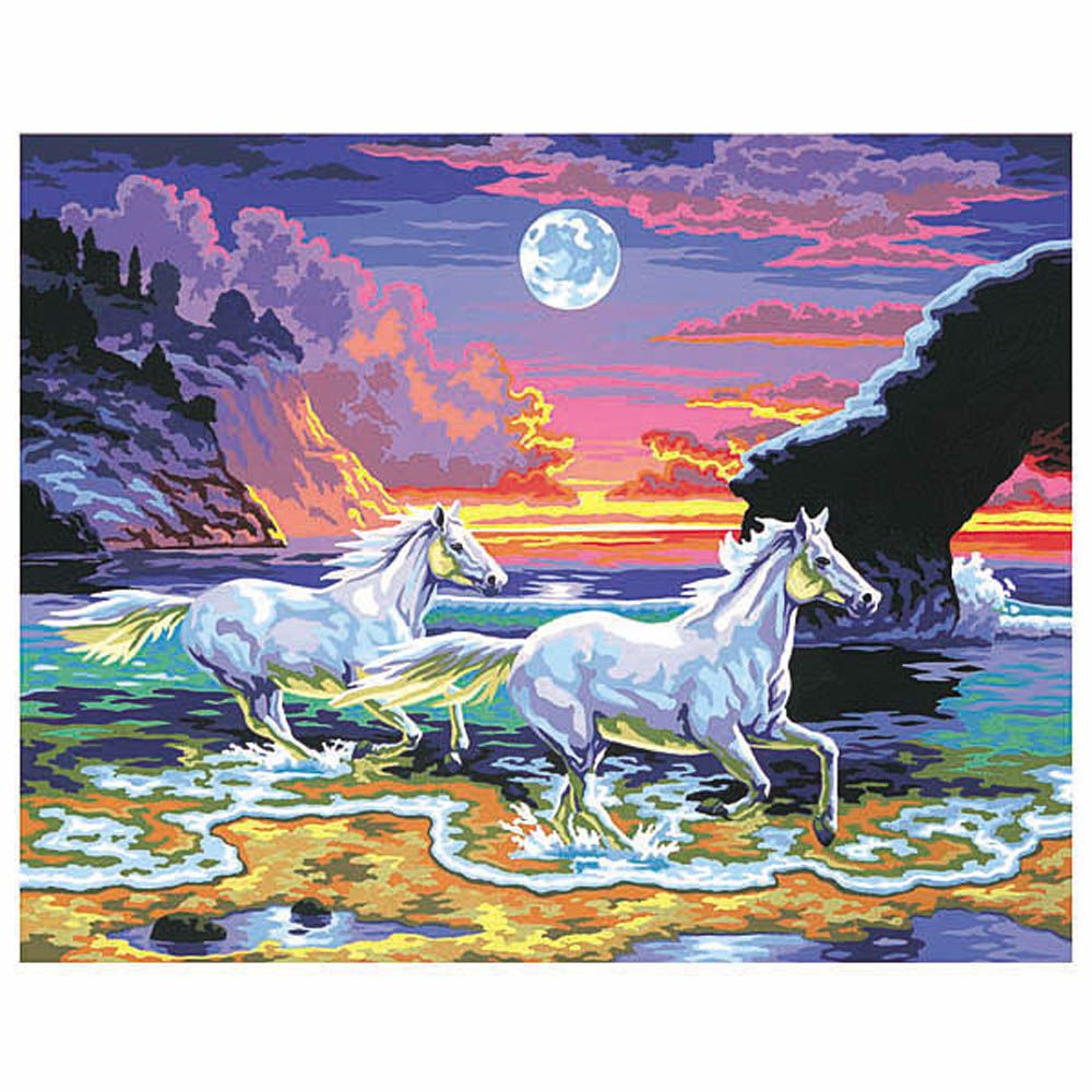 Sequin art, Рисуване по номера, Коне в морето, голям размер