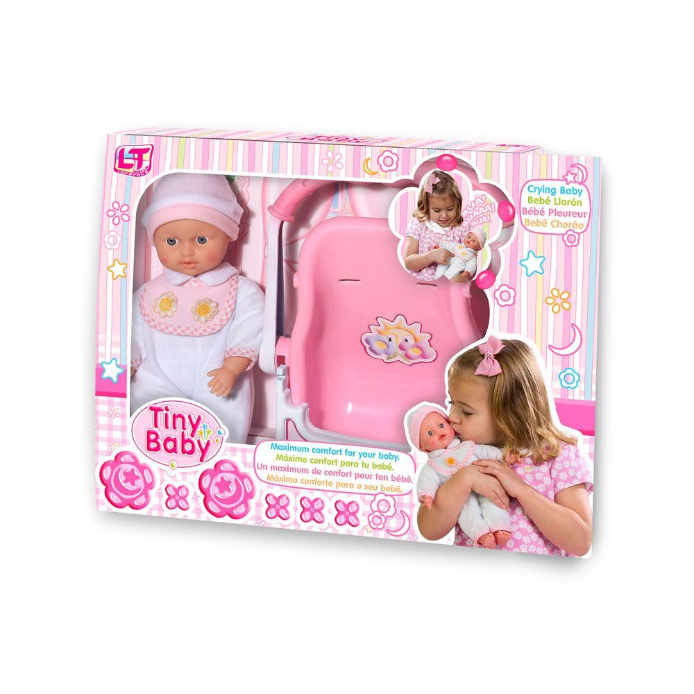 Плачеща кукла TINY BABY, със столче за кола