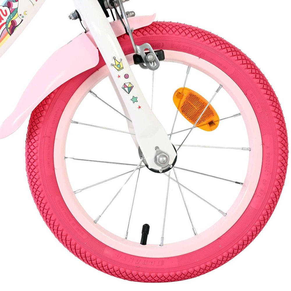 Детски велосипед с помощни колела, Volare Unicorn, 14 инча - бял