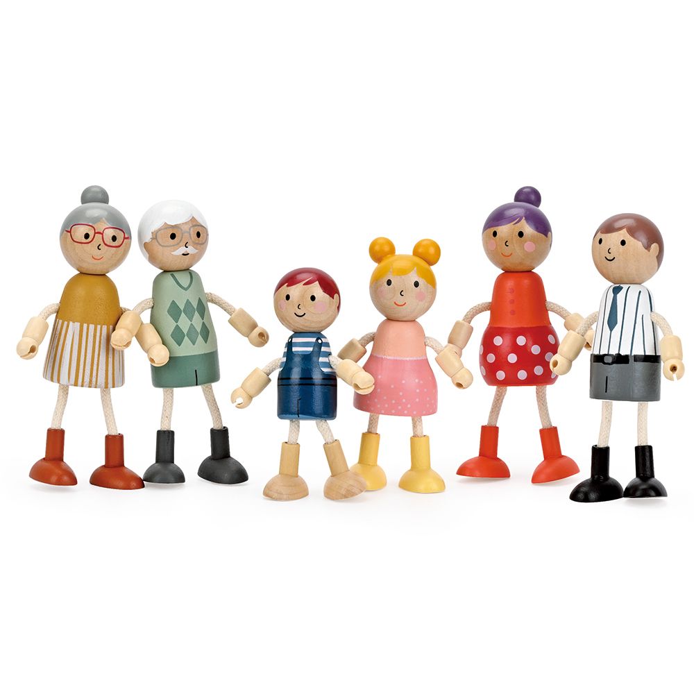 Lelin Toys, Комплект дървени кукли, Щастливо семейство, 6 части