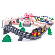 Дървен влак с релси и мост, с батерии, 80 части