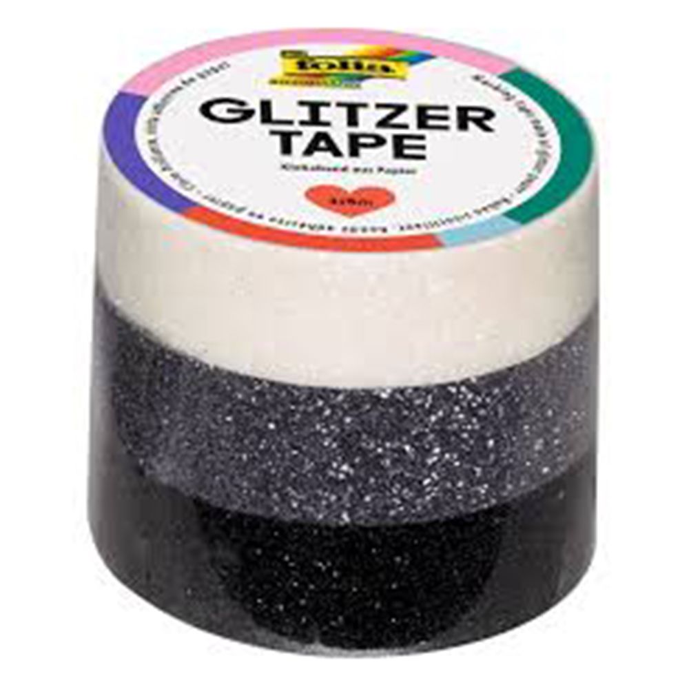 Блестящо декоративно тиксо WASHI TAPE, бяло, сиво, черно, 3 броя, 5 м x 15 мм