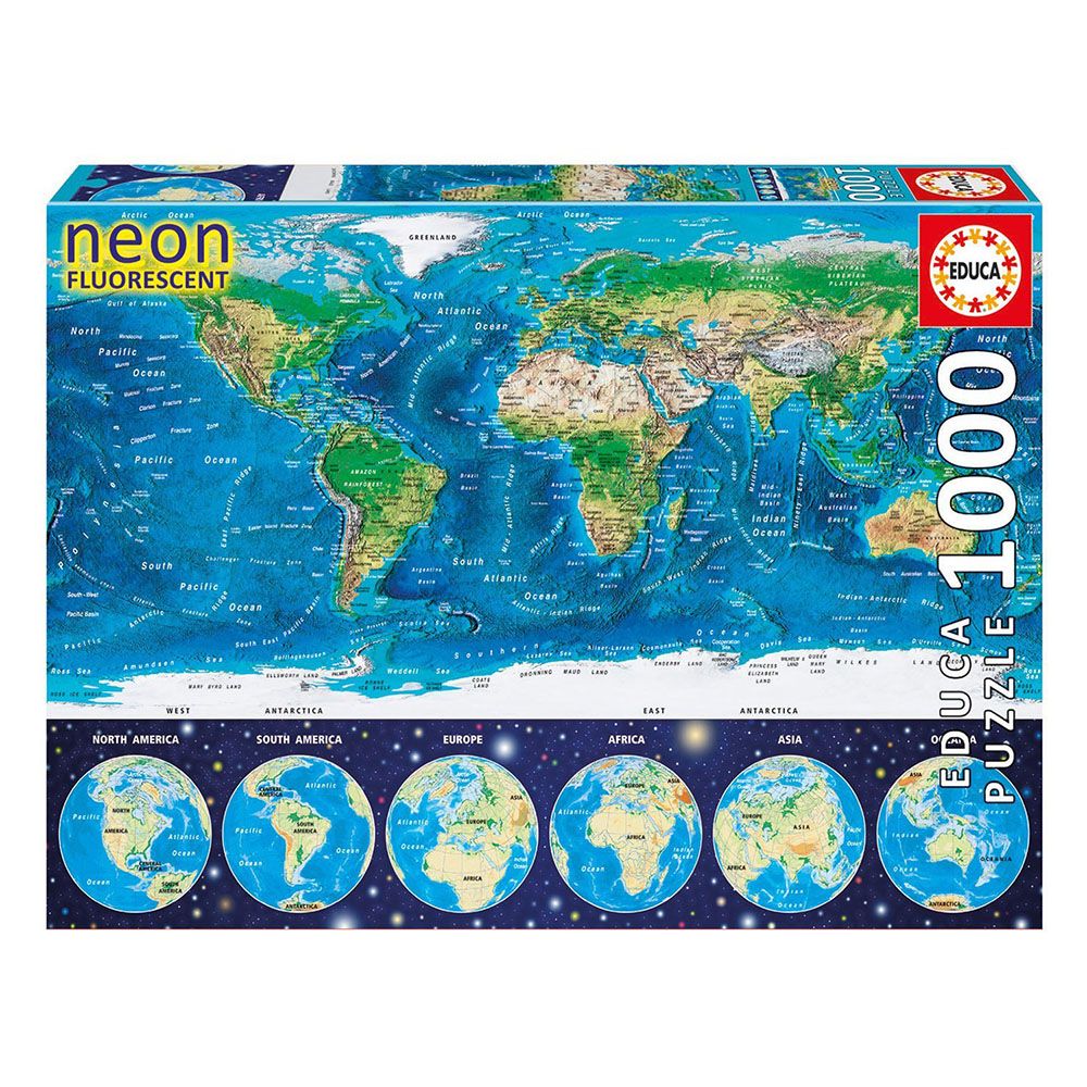 Educa, Карта на света, неонов пъзел с 1000 части