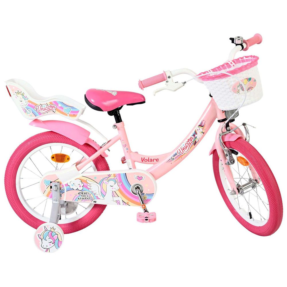 Детски велосипед с помощни колела, Volare Unicorn, 14 инча - бял