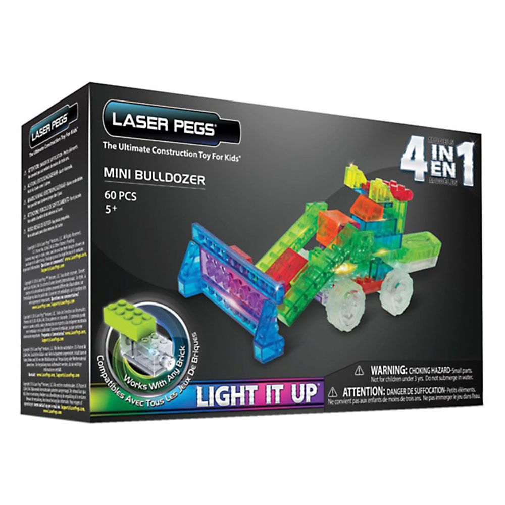LASER PEGS, Светещ конструктор 4 в 1, Булдозер