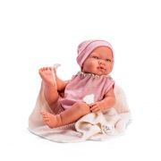 Кукла бебе, Мария, с розово боди и бежово одеяло