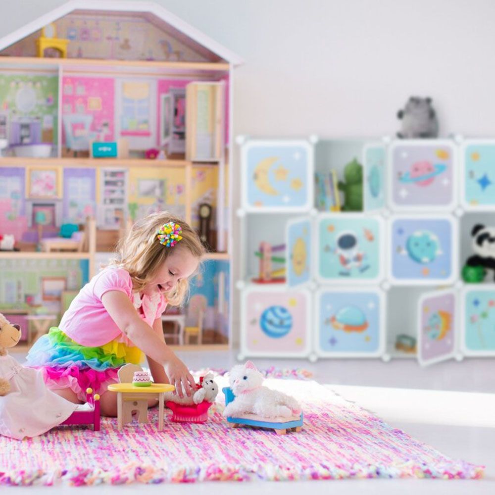 Детски стелаж-органайзер за дрешки и играчки с 15 отделения, Космос