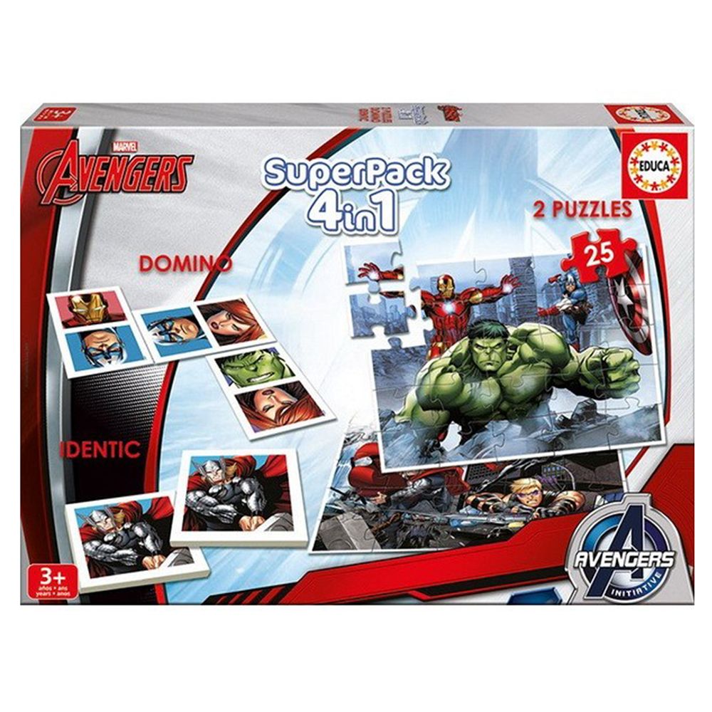Educa, Комплект 4 в 1, игри и пъзели, Отмъстителите
