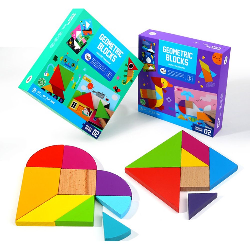 Танграм сърце - задачи с цветни геометрични дървени фигури