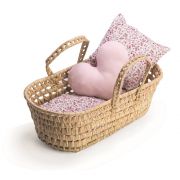 Аксесоар за кукла, Плетен кош - легло за кукла 30-36 см, със завивки