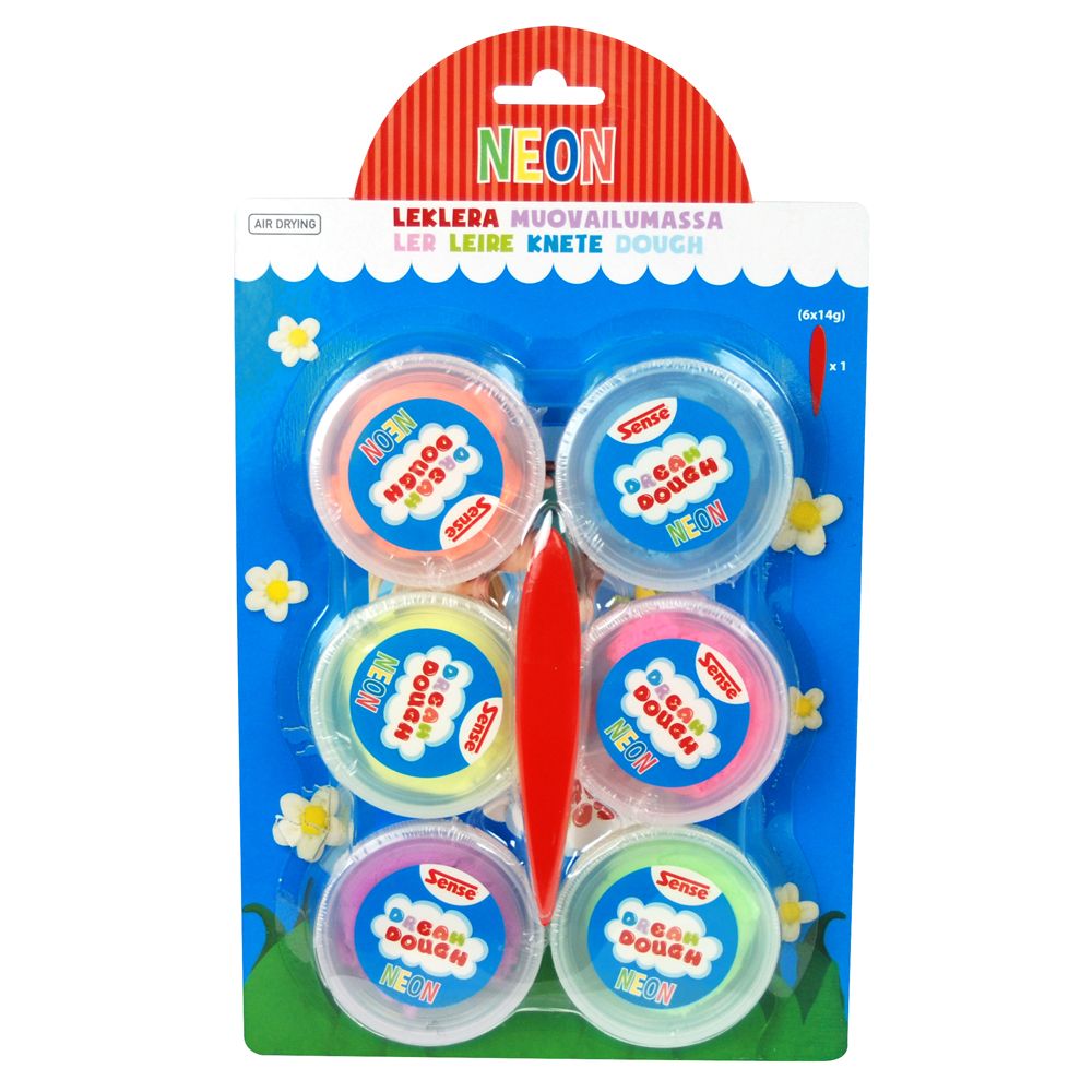 Sense, Моделин Dream Dough - 6 броя, среден, неонови цветове