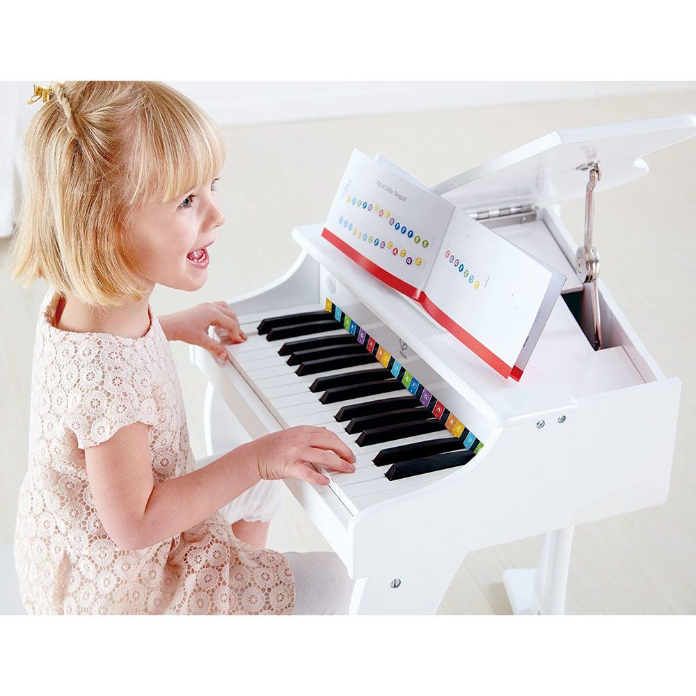 Детско дървено електронно пиано със столче, Delux Grand Piano, бяло