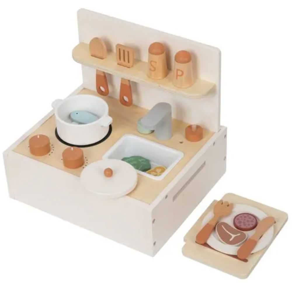 Дървена настолна детска кухня с аксесоари