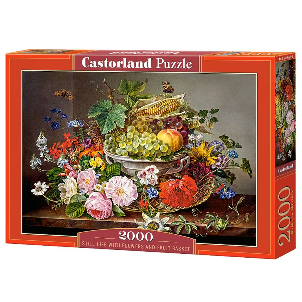 Натюрморт с цветя и кошница с плодове, пъзел 2000 части
