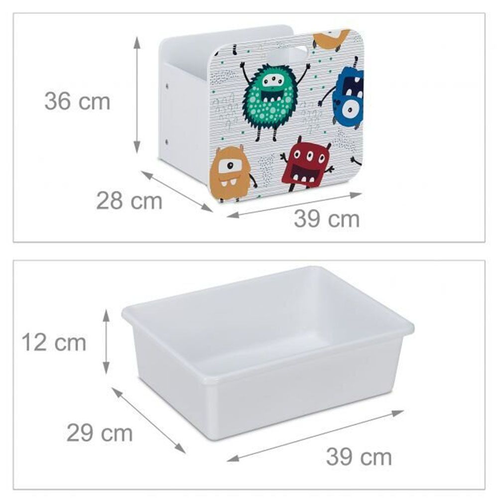Детски стелаж-органайзер 6 кутии и колела, Чудовища