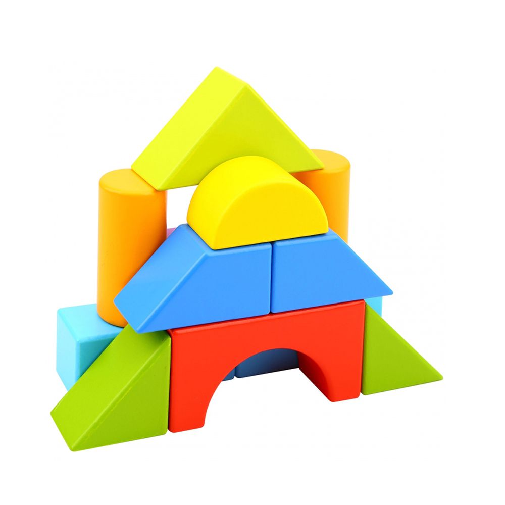 Дървена игра с цветни геометрични фигури