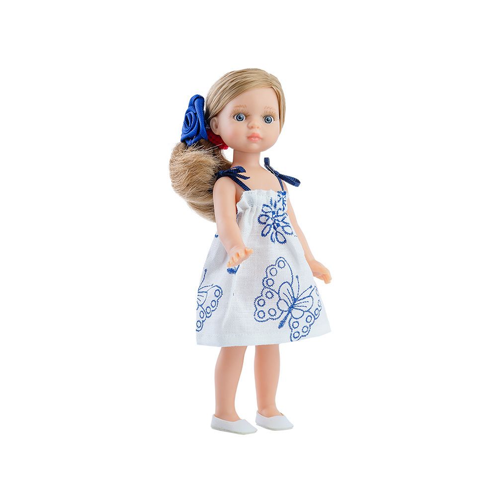 Mini Amigas, Мини кукла Валерия, в стилна бяла рокличка на пеперуди, 21 см, Paola Reina