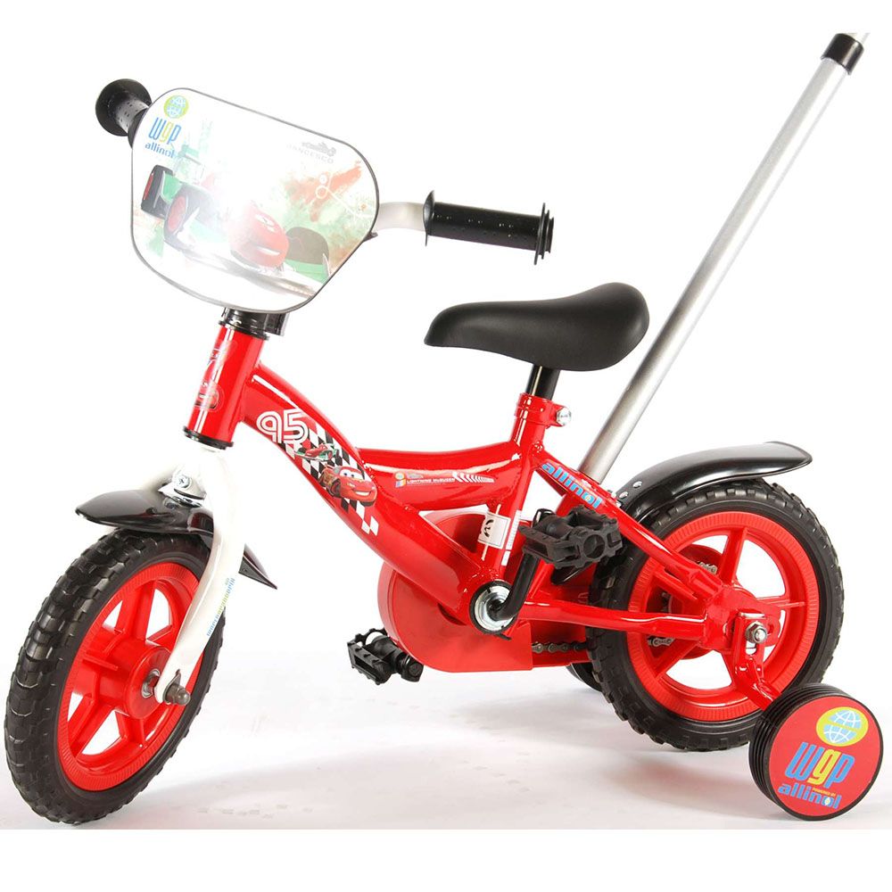 Велосипед с родителски контрол и помощни колела, Disney Cars, 10 инча