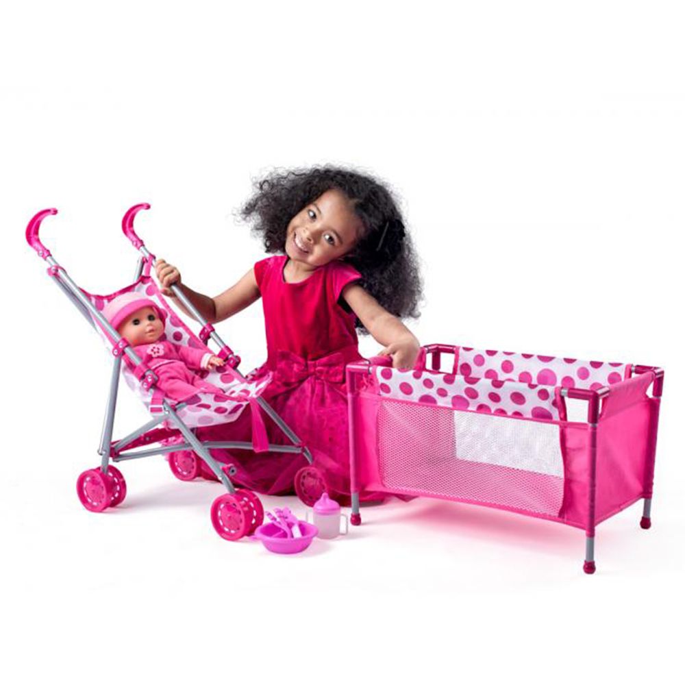 Кукла бебе Роузи, с количка, легло и аксесоари за хранене