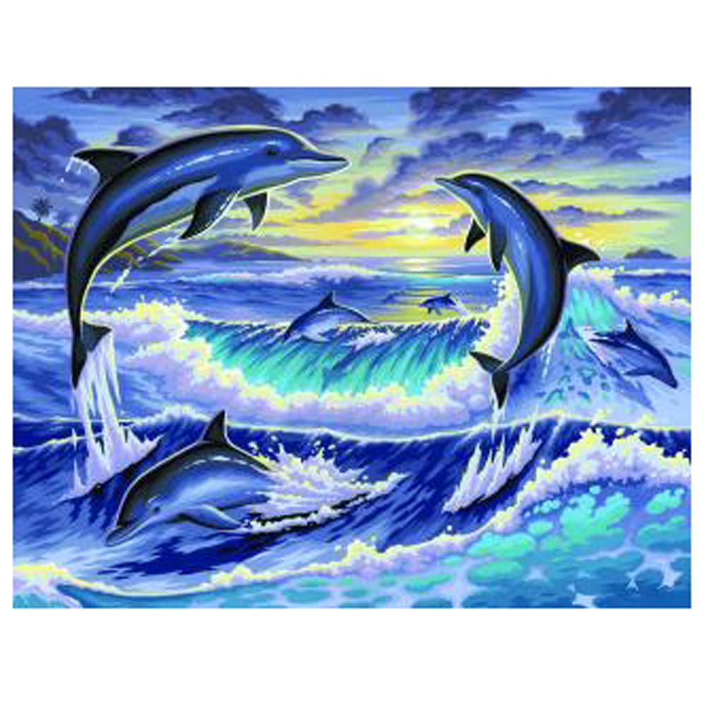 Sequin art, Рисуване по номера, Изгрев с делфини, голям размер