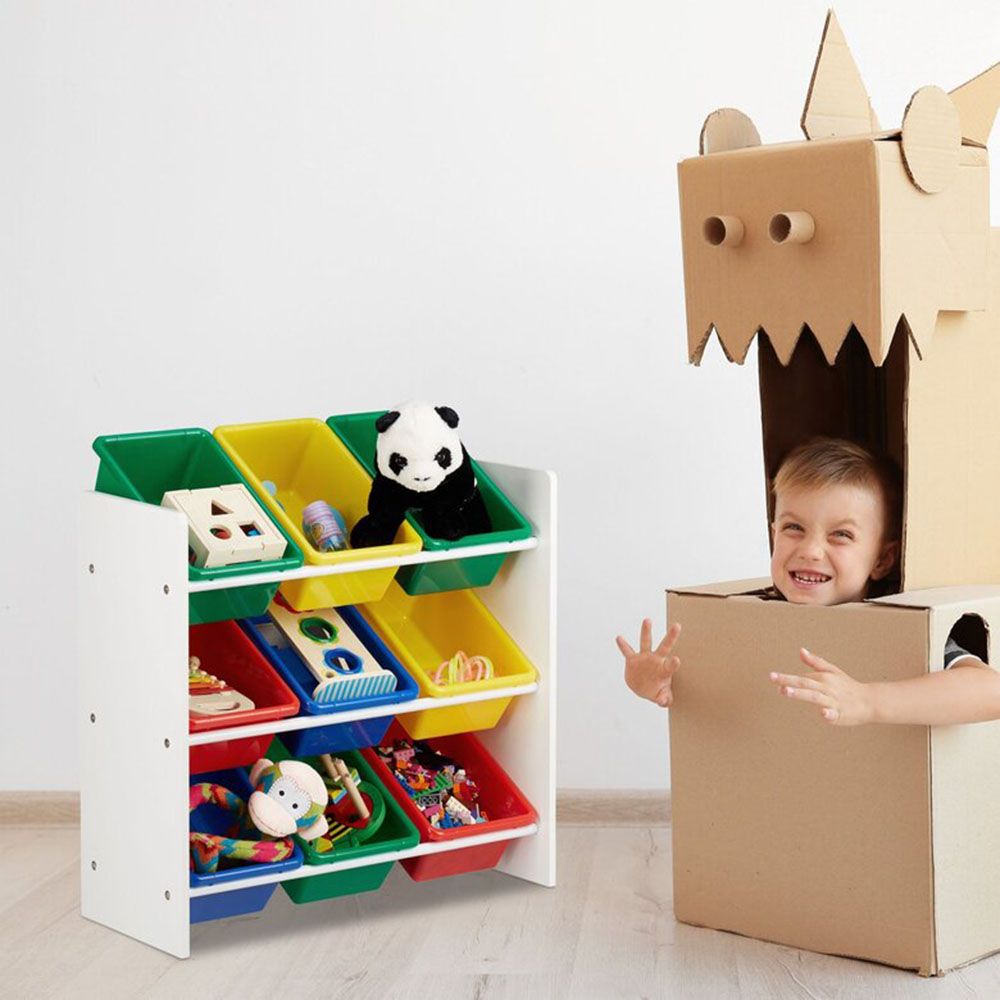 Детски органайзер за играчки с 9 кутии, Дъга, размер M и L
